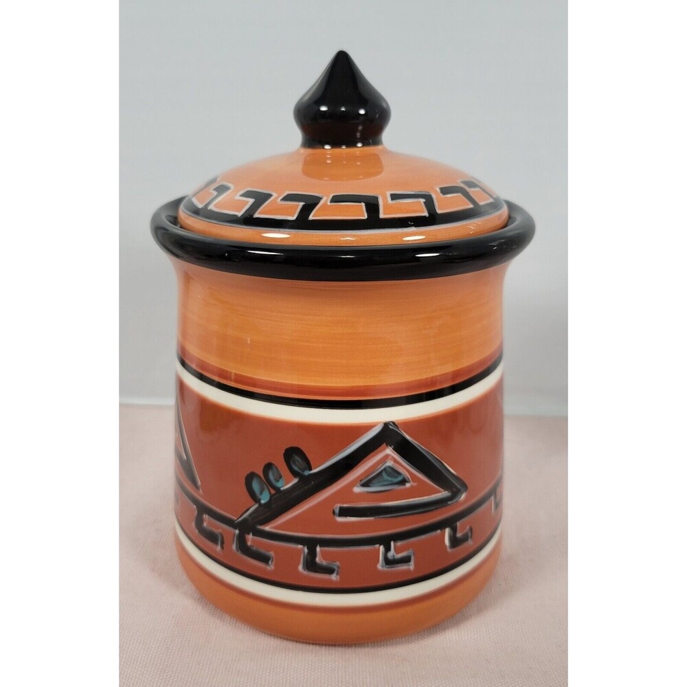 Tabletops Gallery "Hopi" Small Canister Hand Painted Hand Crafted